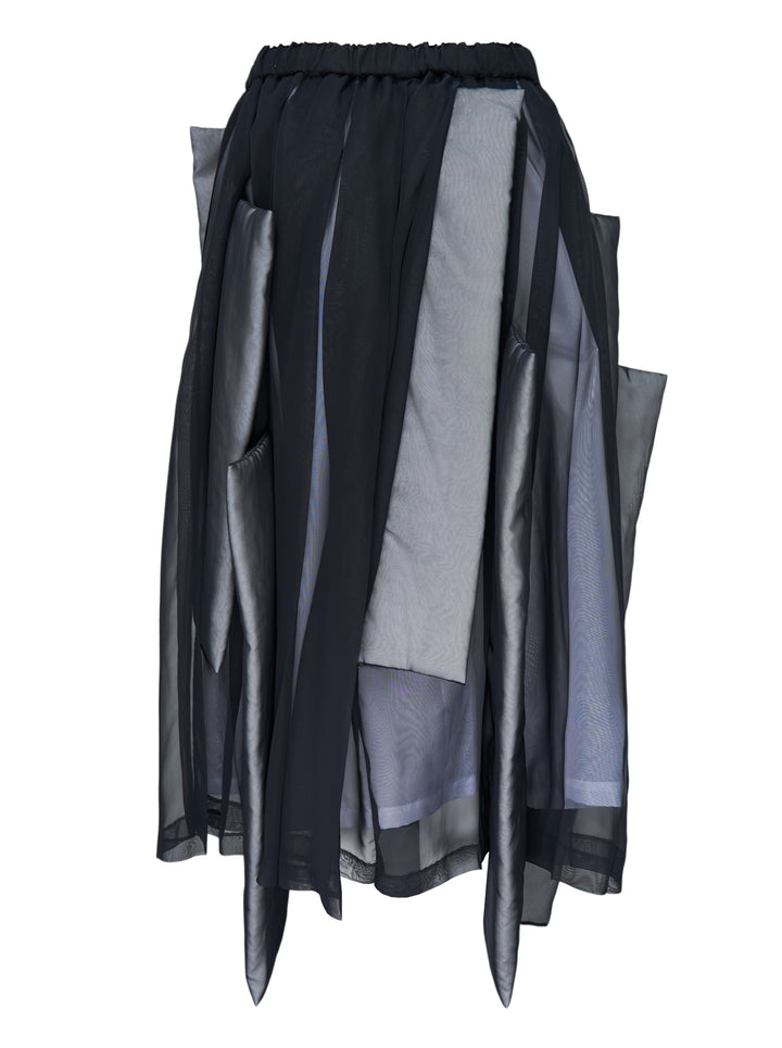 Comme des Garçons layered panel skirt in sheer black with padded grey panels and an elasticated waist - view 2