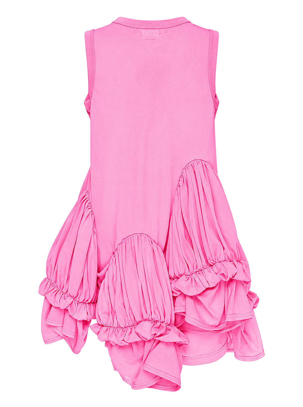 Comme des Garçons pink sleeveless dress with asymmetric gathered bubble panels and elasticated ruffle trim across the lower body - view 2