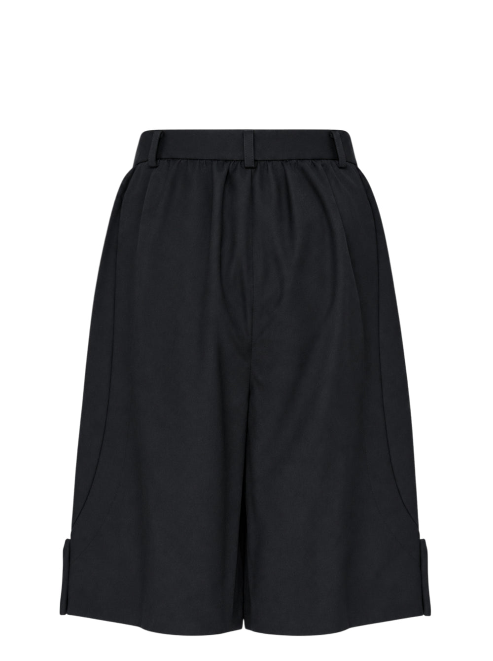 Comme des Garçons Girl black tailored knee-length shorts with wide-leg silhouette, soft pleating at the high-rise waistband, single-button closure, and cuffed hems - view 2