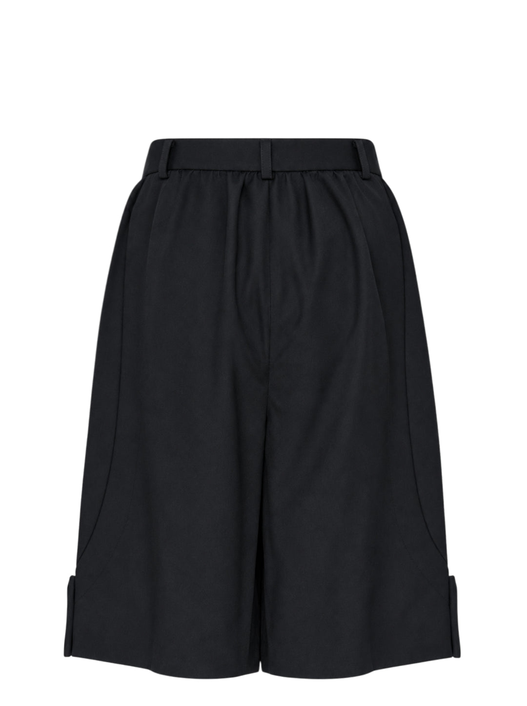 Comme des Garçons Girl black tailored knee-length shorts with wide-leg silhouette, soft pleating at the high-rise waistband, single-button closure, and cuffed hems - view 2