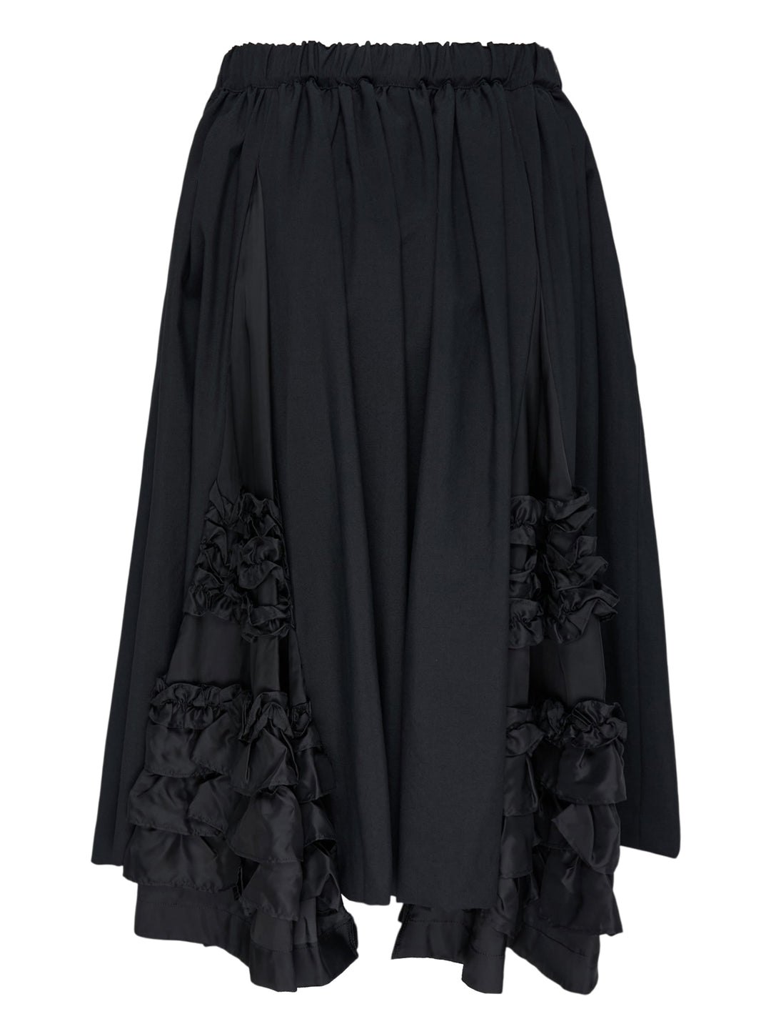 Comme des Garçons Girl black A-line midi skirt with elasticated waist and tiered gathered ruffle panels at the hem - view 2