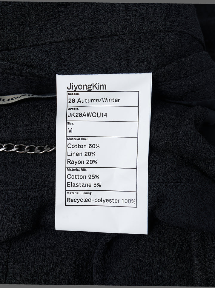 Jiyongkim black sun-bleached oversized blouson jacket with zip front, pointed collar, shoulder epaulettes and ribbed hem - view 3