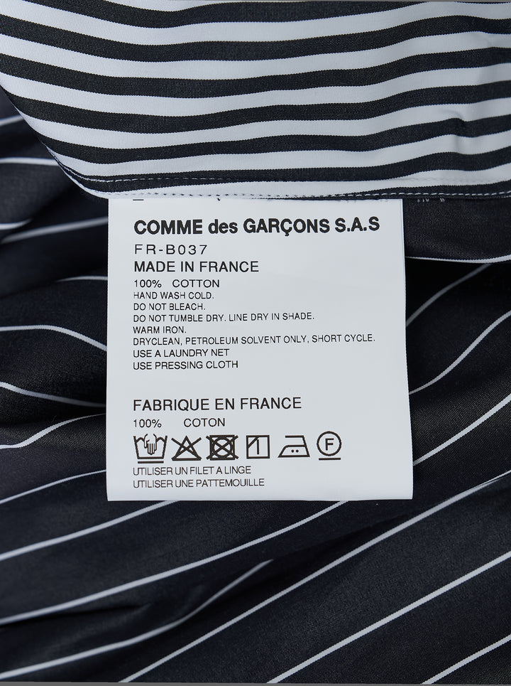Comme des Garçons Shirt long sleeve button-up in black and white stripes with a ruched, wave-effect front panel and pointed layered hem - view 3