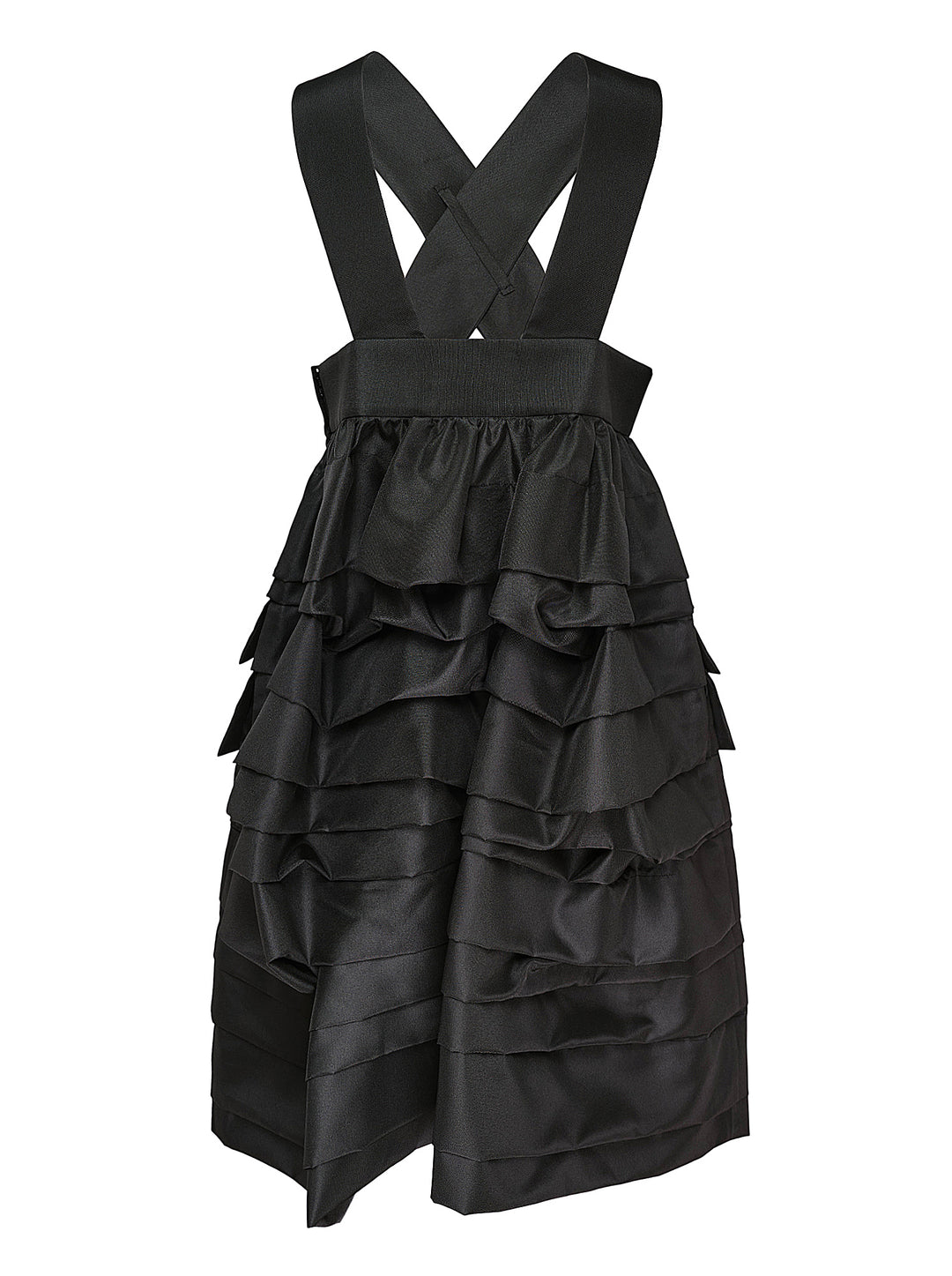 Comme des Garçons Comme des Garçons black crossover pinafore with cascading tiered ruffle skirt and structured waistband, shown from the back against a white background - view 2