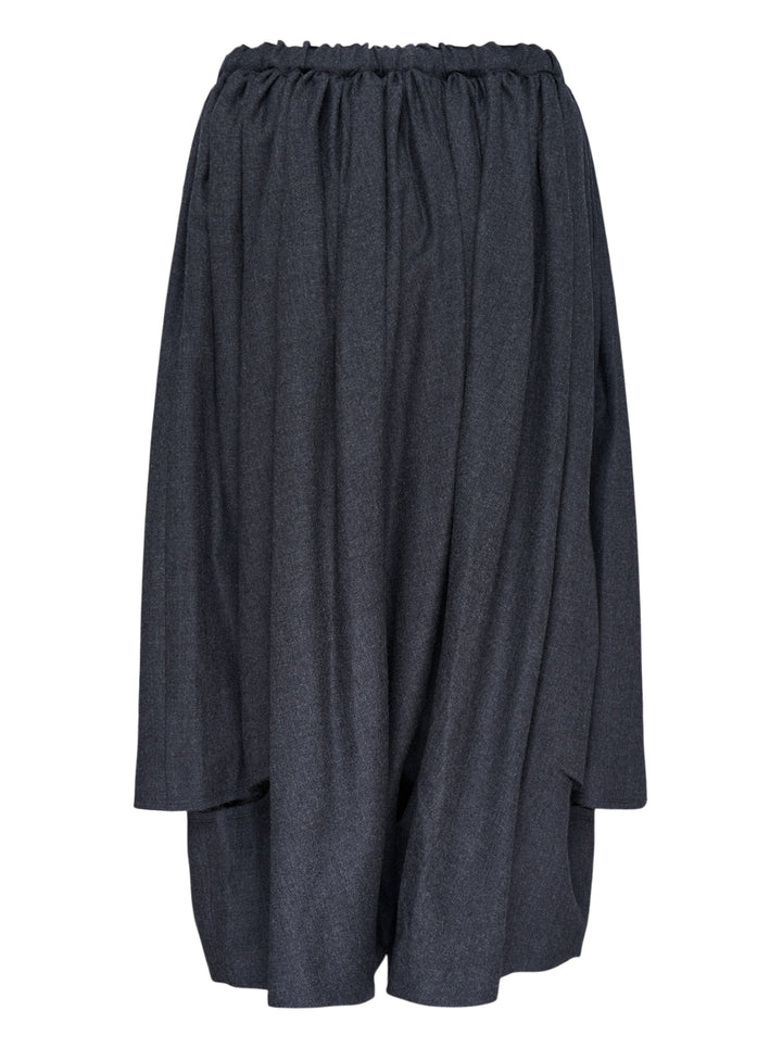 Comme des Garçons Comme des Garçons wide-leg cropped pants in dark charcoal with gathered skirt overlay and elasticated ruched waistband, front view - view 2