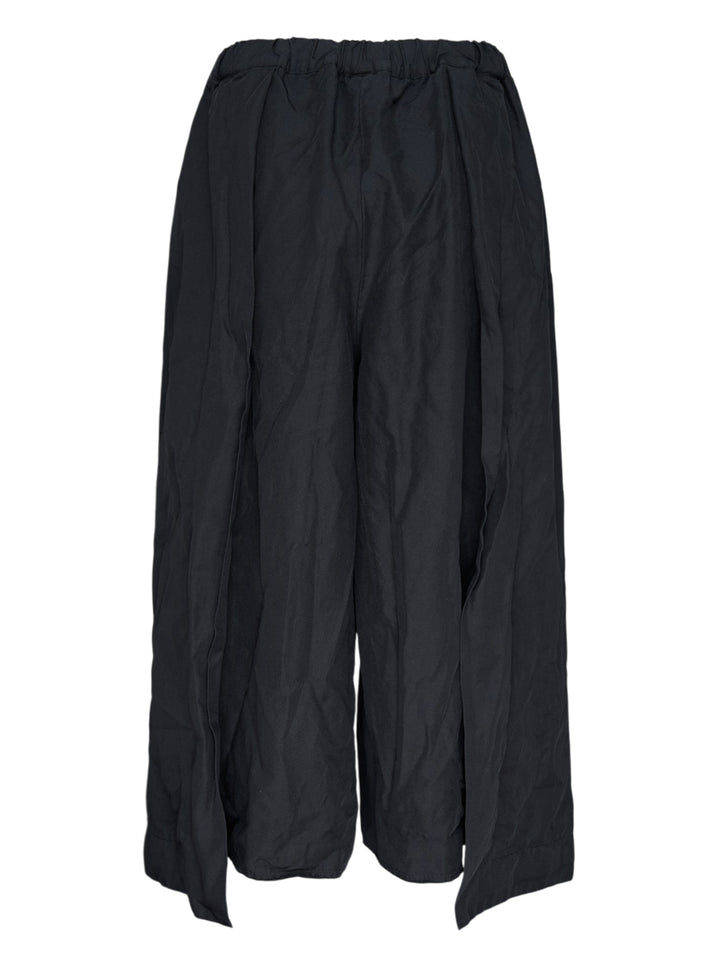 Comme des Garçons Comme des Garçons relaxed wide leg black drawstring pants with elasticated waistband and voluminous crinkled drape, shown flat on white background - view 2