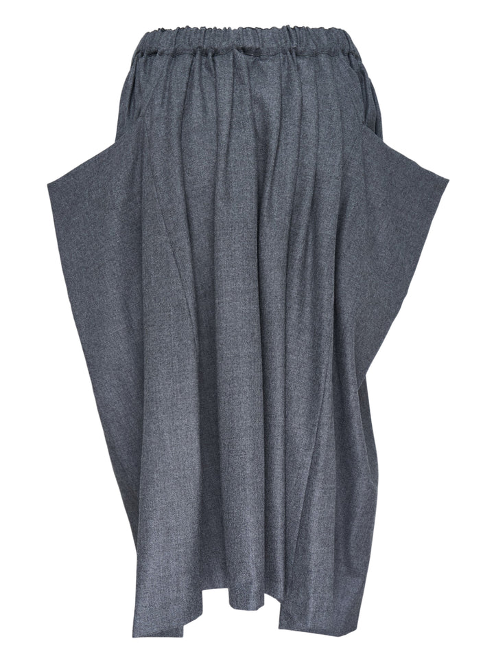 Comme des Garçons Comme des Garçons gathered waist draped skirt in heathered grey, shown flat with sculptural side panels and pleated centre front - view 2