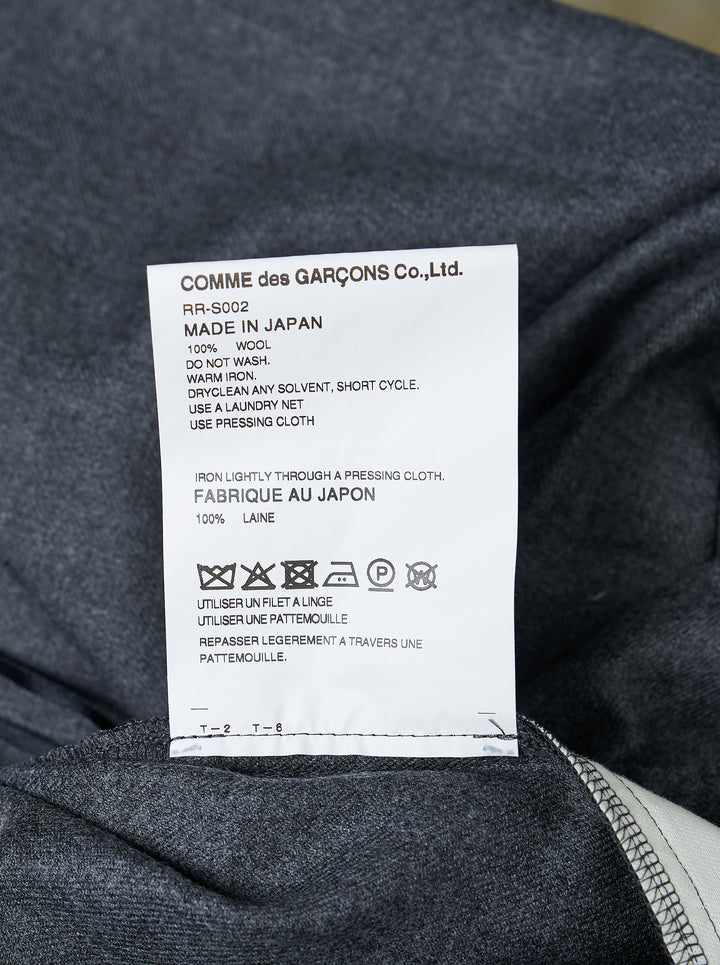 Comme des Garçons Comme des Garçons gathered waist draped skirt in heathered grey, shown flat with sculptural side panels and pleated centre front - view 3