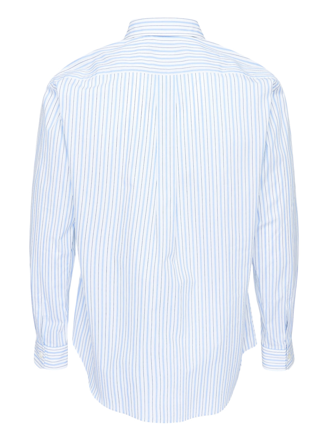 Comme des Garçons Homme Deux long sleeve shirt in blue and white cotton broad stripe with diagonal patchwork panels and a chest pocket - view 2