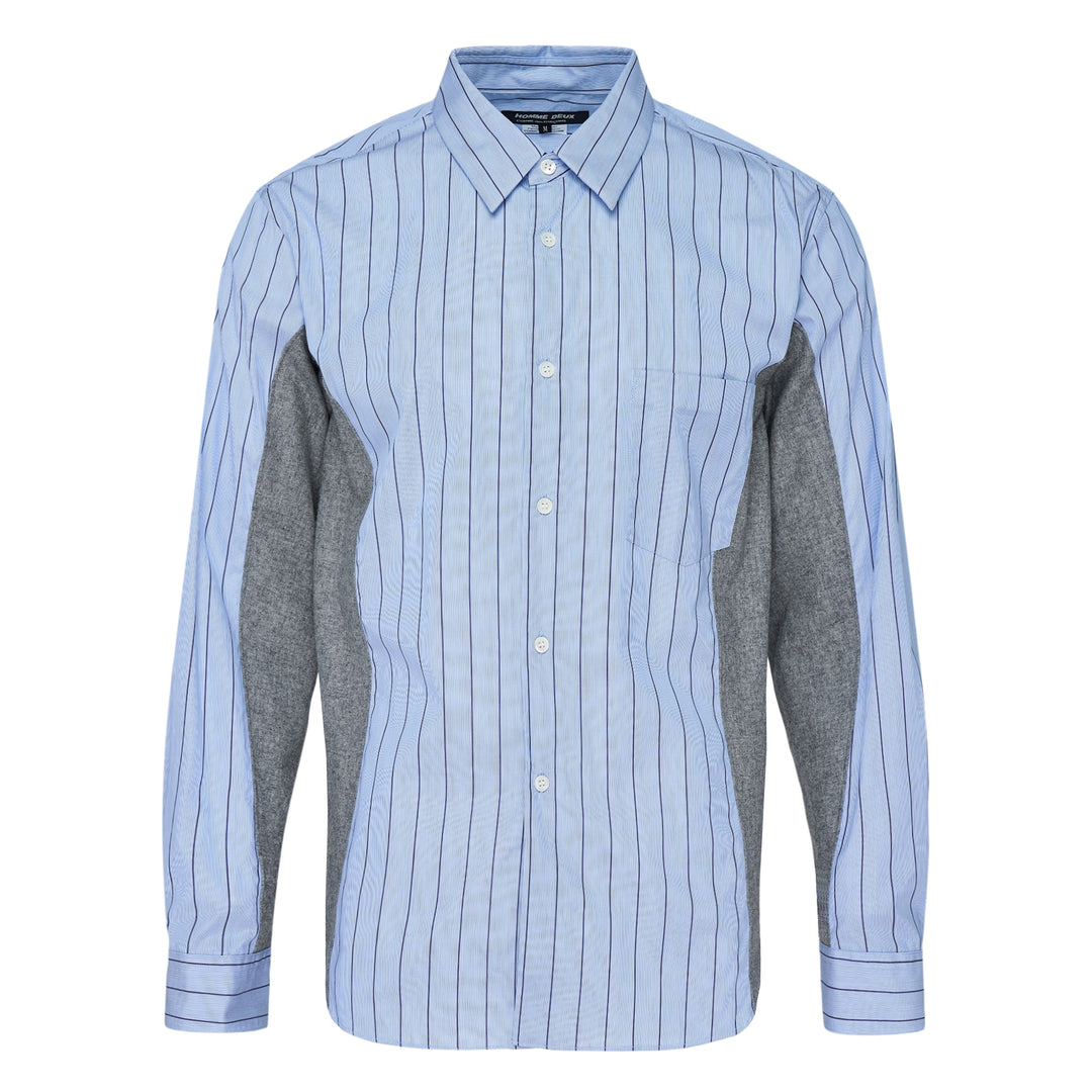 Cotton Stripe Wool Panel Long Sleeve Shirt