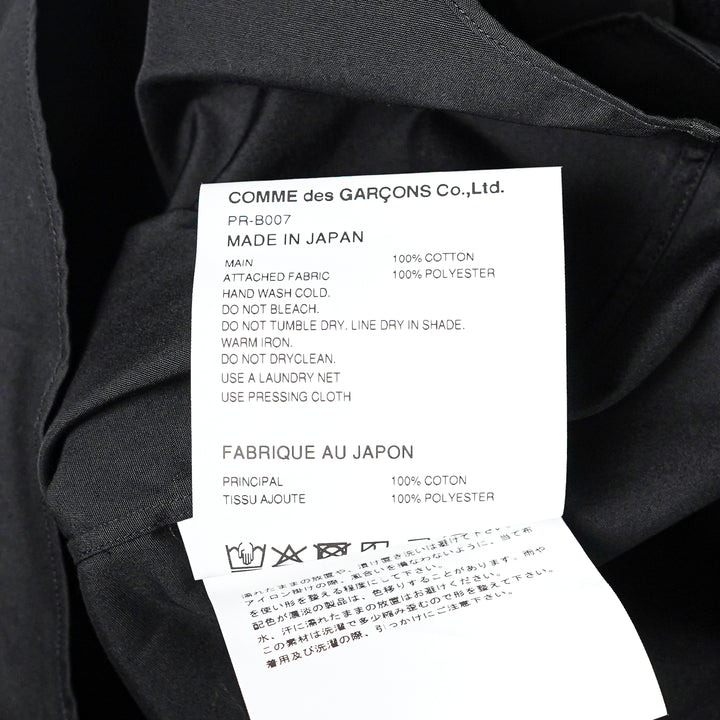 Comme des Garçons Homme Plus black long sleeve cotton shirt with floral guipure lace panel across the upper chest and shoulder yoke, white button fastening, and single patch pocket - view 3