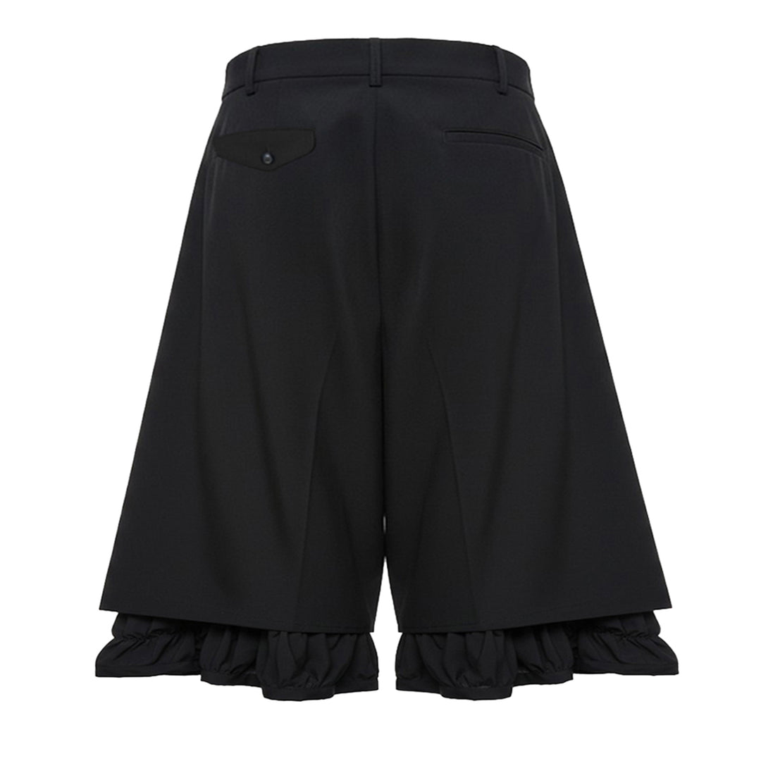 Comme des Garçons Homme Plus Wool Tropical Balloon Shorts in black, featuring a structured waistband and multiple ruched elasticated bubble hems, flat lay on white background - view 2