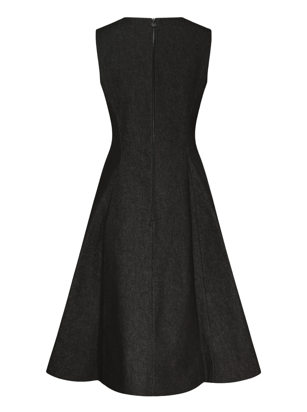 Carolina Herrera black sleeveless A-line knee-length dress with floral guipure lace centre panel and structured woven side panels, featuring a round neckline and concealed back zip - view 2