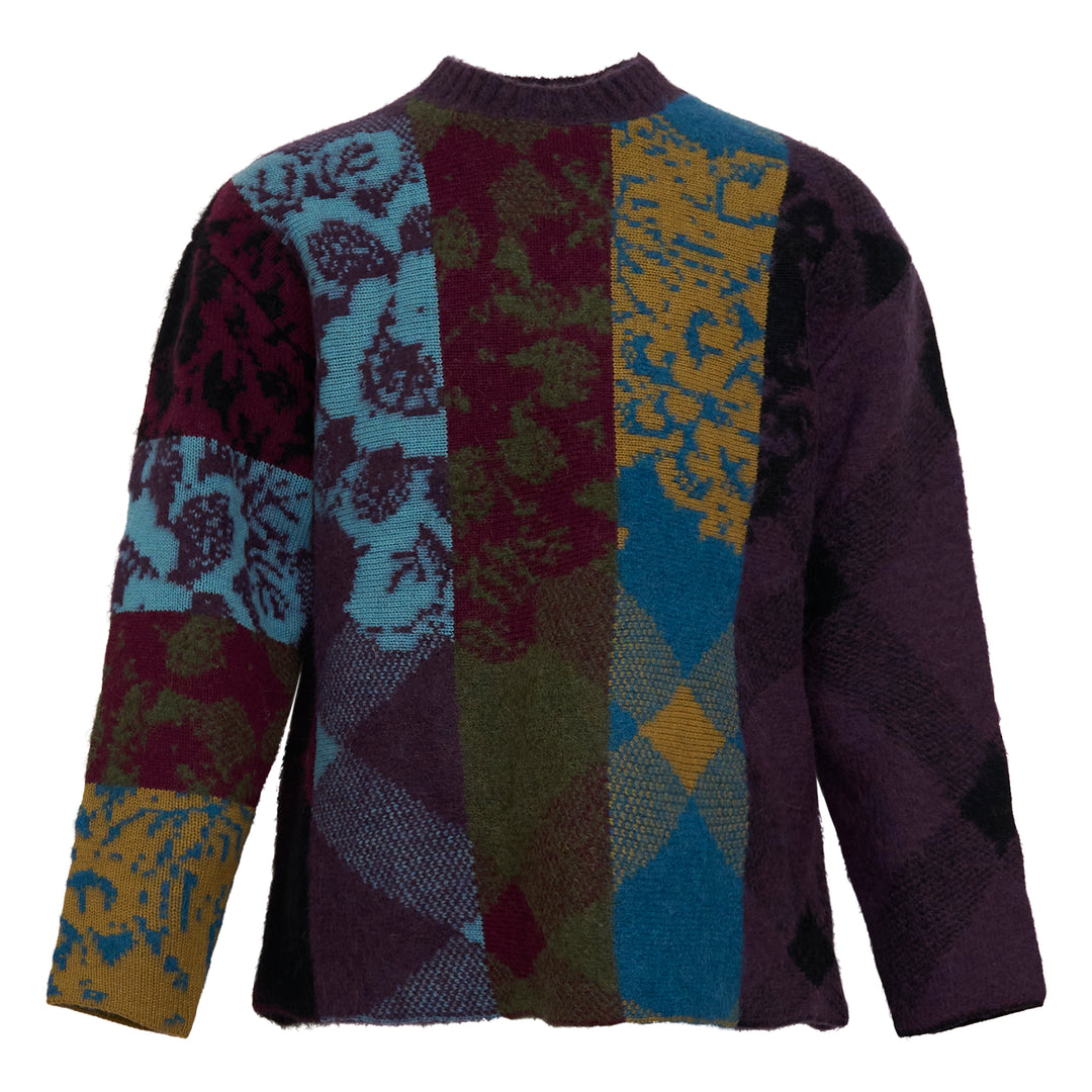 Patchwork Mixed Print Crew Neck Sweater