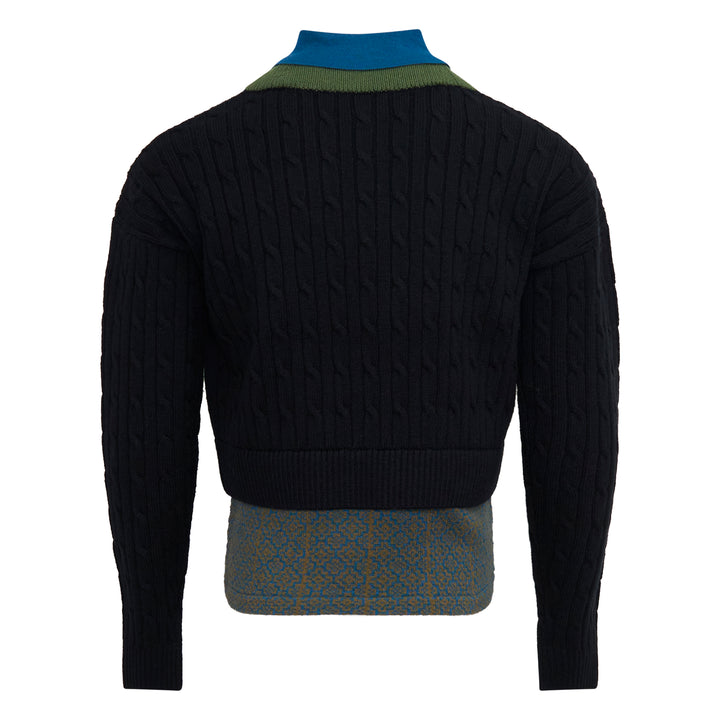 Layered V-Neck Cable Sweater