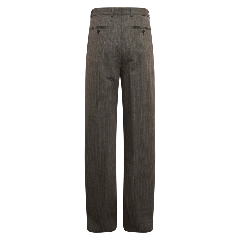 Dries Van Noten regular fit straight leg mid-rise pants in tonal grey pinstripe fabric with front pleats and single button waistband closure - view 2