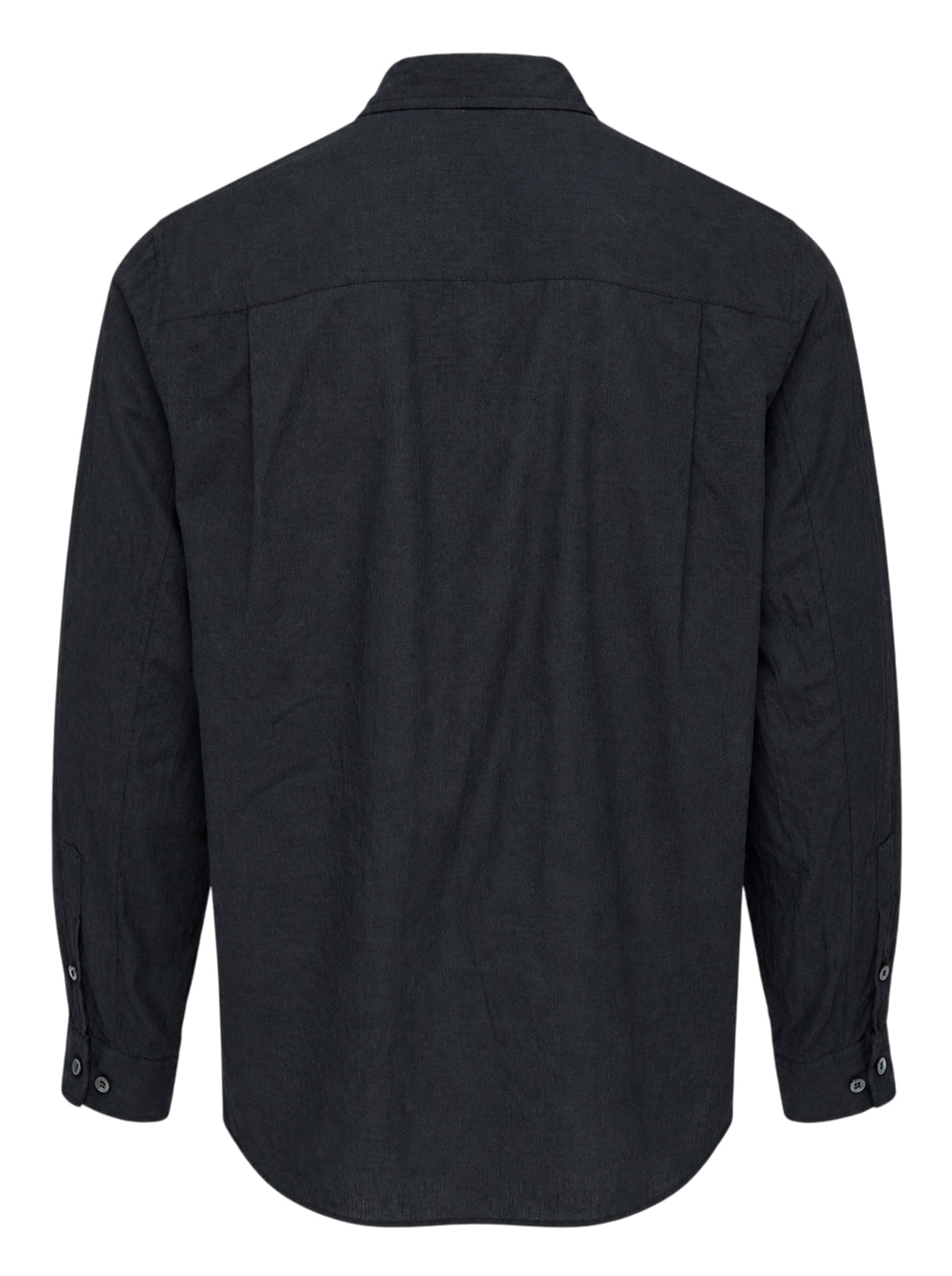 Undercover Two Pocket Long Sleeve Shirt in black with point collar, front button placket and two chest pockets with frayed openings - view 2