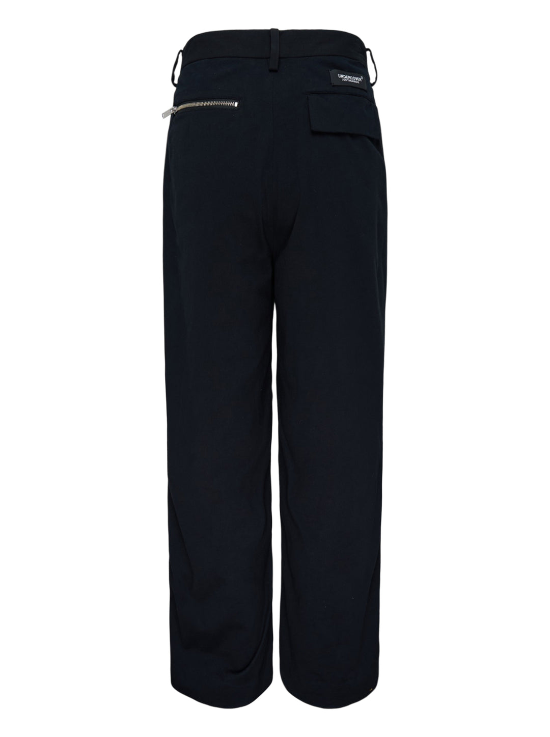 Undercover black stripe wool pants with tonal pinstripe texture, button waistband and straight leg, shown front view - view 2