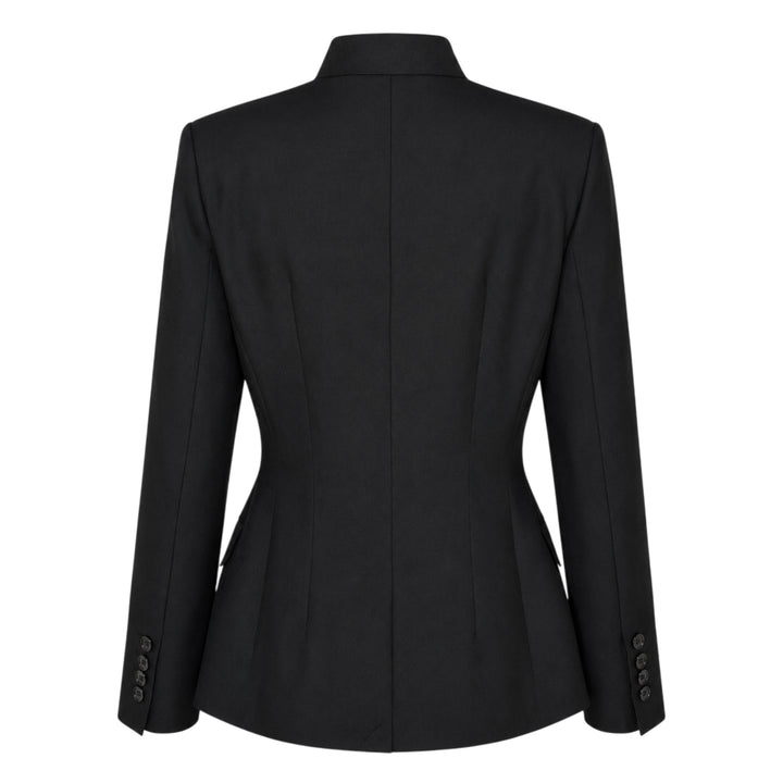Club21 Collection Maeve Sartorial Wool Mix Jacket in taupe, featuring a mandarin collar, asymmetric diagonal front panel with two-button fastening, welt breast pocket, and twin flap hip pockets