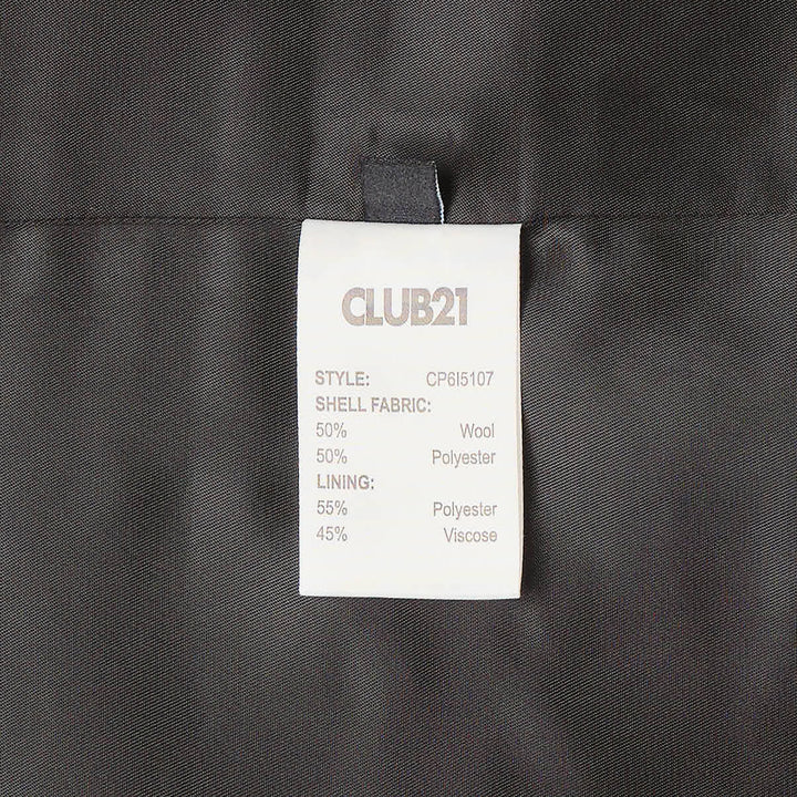 Club21 Collection Maeve Sartorial Wool Mix Jacket in taupe, featuring a mandarin collar, asymmetric diagonal front panel with two-button fastening, welt breast pocket, and twin flap hip pockets
