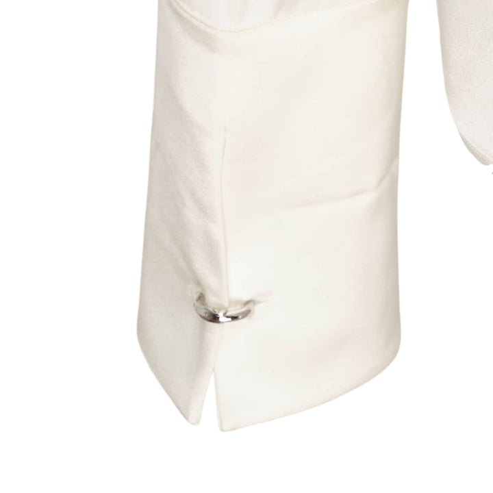 Club21 Collection Colette matte satin blouse in black, featuring long sleeves with wide flared cuffs and a crew neckline, front view on white background