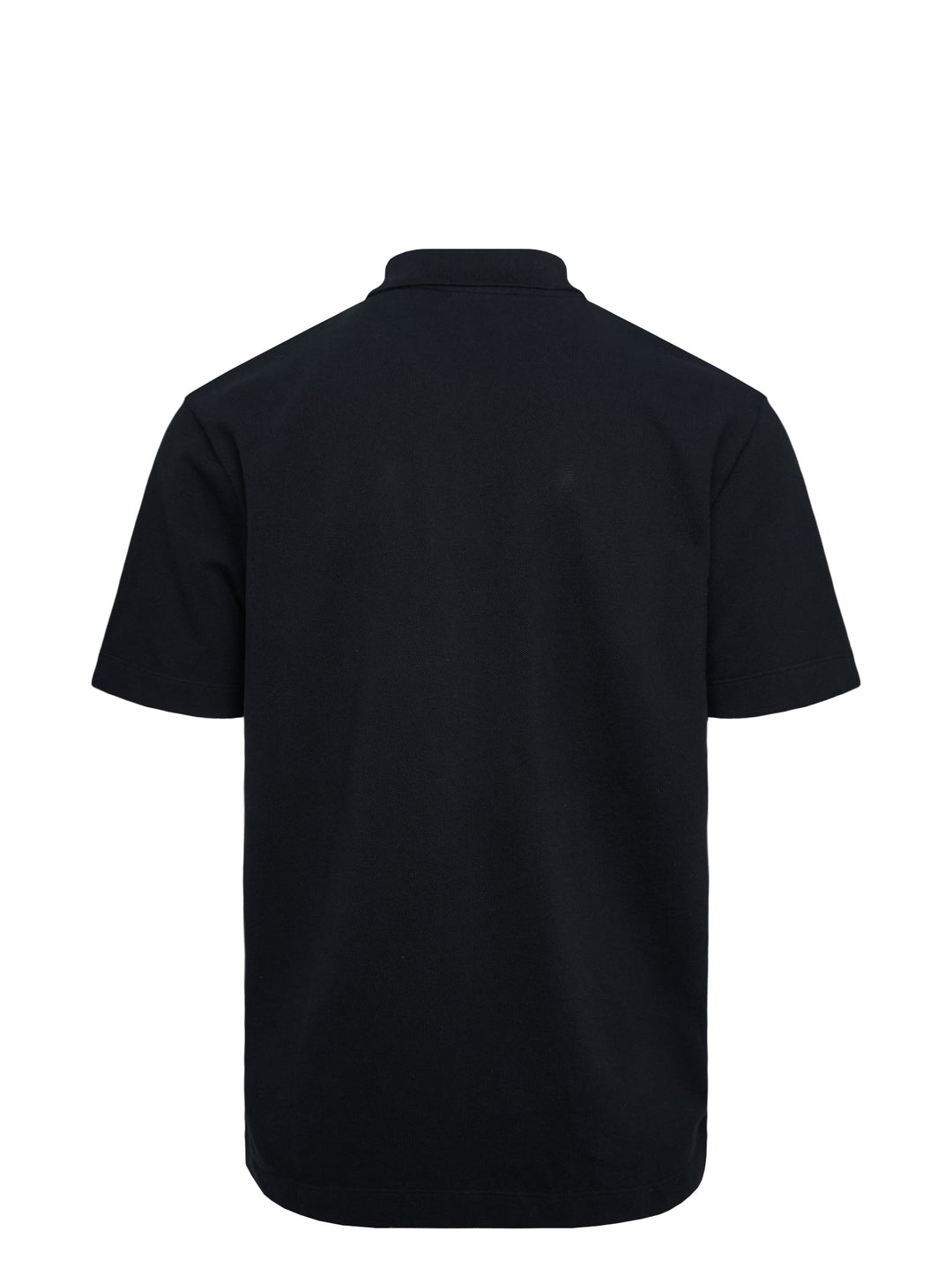 Maison Kitsuné black short sleeve comfort polo shirt with red embroidered running fox logo at the chest and three-button placket - view 2