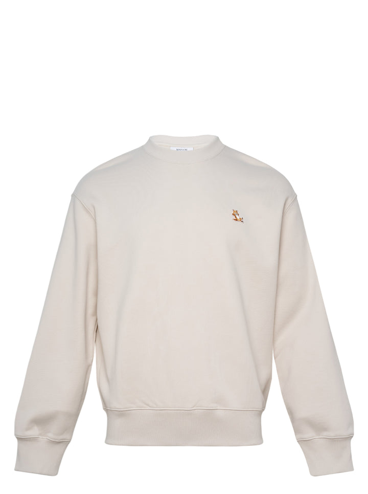 Maison Kitsuné Chillax Fox Comfort Sweatshirt in ivory with embroidered Chillax Fox motif on the chest, ribbed crew neck and cuffs, relaxed fit — front view