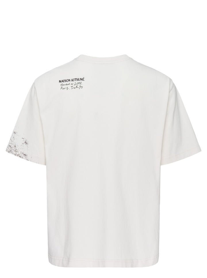Maison Kitsuné Parc Monceau Oversize Tee in cream with a monochromatic photographic print of a neoclassical colonnade and trees across the front - view 2