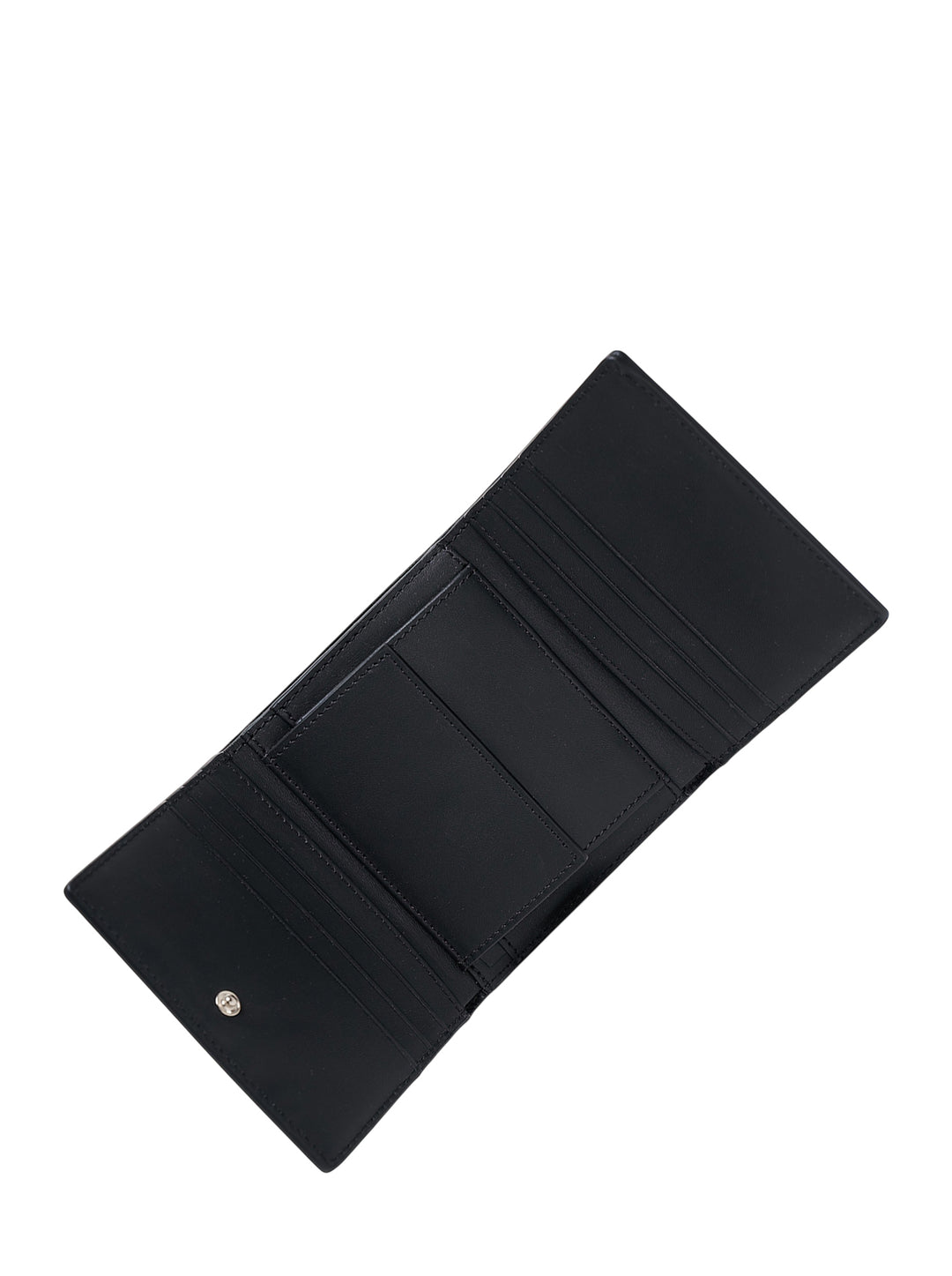 Black leather Maison Kitsuné trifold wallet with a blue fox-face graphic and Maison Kitsuné Paris logo on the front - view 3