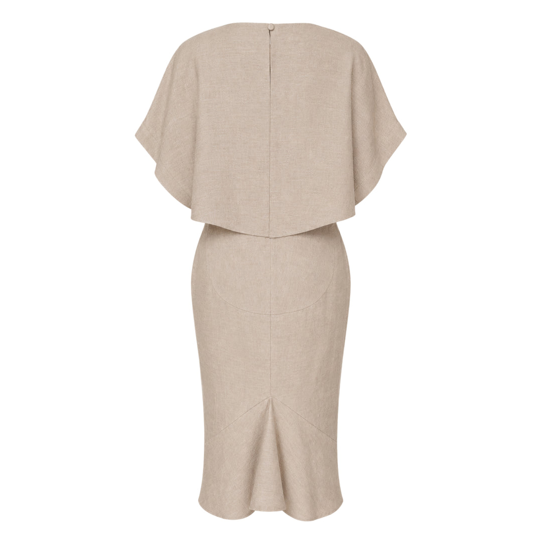 Jacquemus La Robe Poisson woven midi dress in natural beige, featuring a cocoon silhouette, angular short sleeves, and a wide boat neckline — back view on white background - view 2