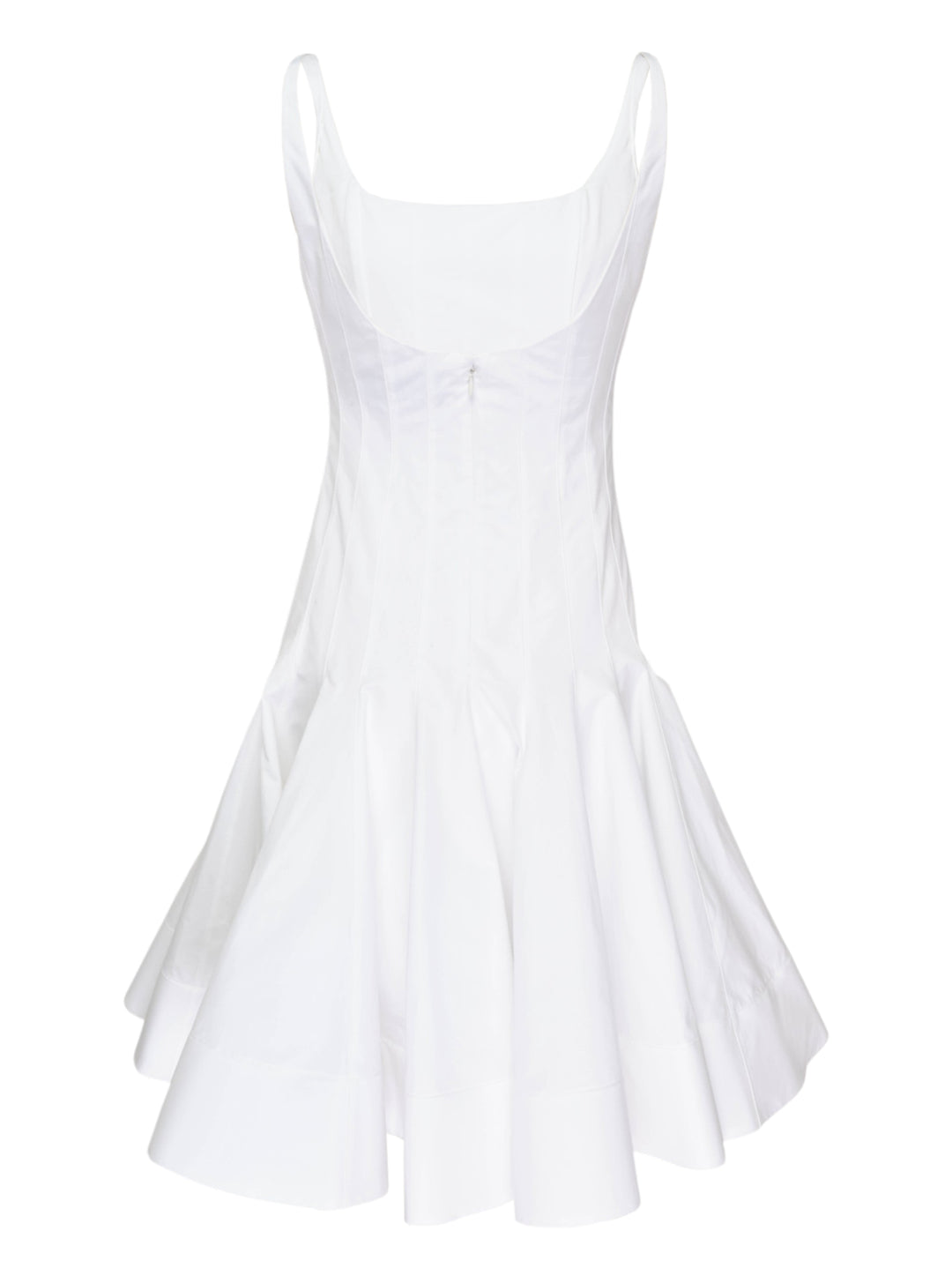 Jacquemus Agave Mini Woven Dress in white, featuring a fitted corset bodice with shaped seaming, wide shoulder straps, and a dramatically flared pleated skirt - view 2