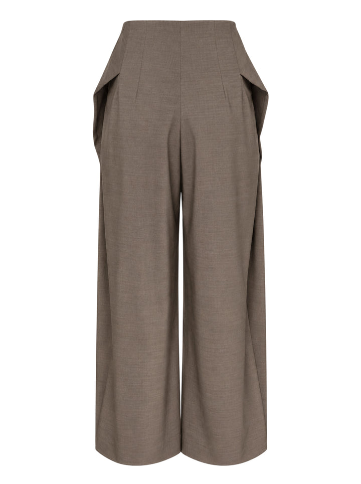 Jacquemus Le Pantalon Cubisto high-waisted wide-leg trousers in taupe-brown woven fabric with sculpted curved side seams, shown from the front - view 2