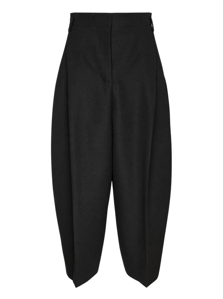 Jacquemus Le Pantalon Miami black high-waisted trousers with a curved wide leg and cropped tapered hem, front view