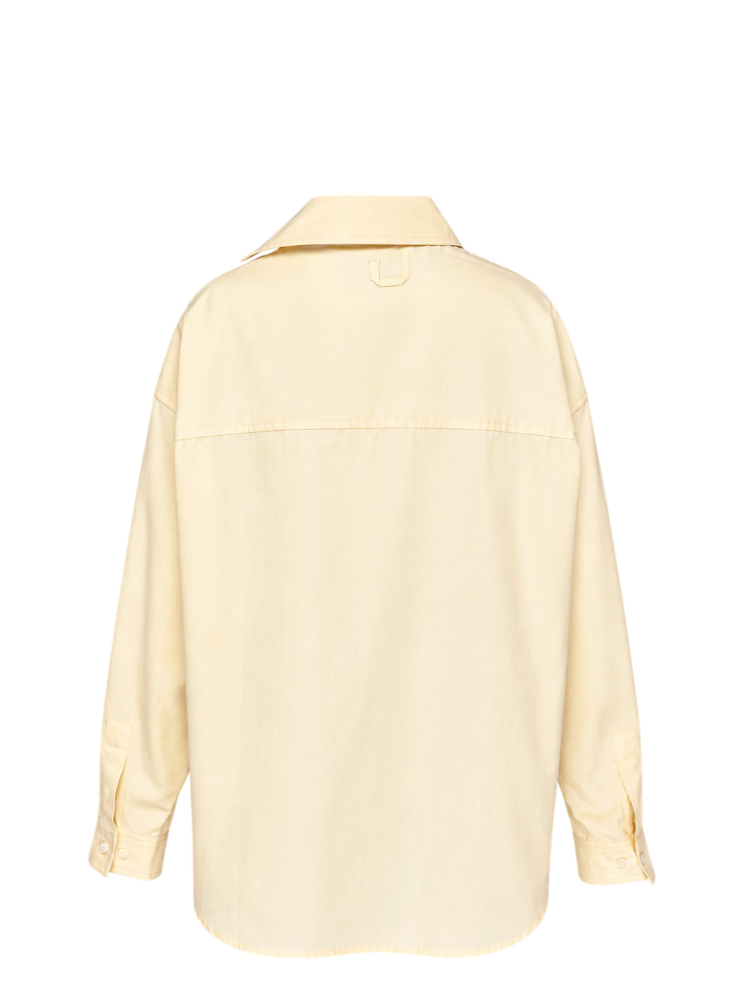Jacquemus oversized pale yellow button-down shirt with chest patch pocket and pink script logo embroidery at the hem - view 2