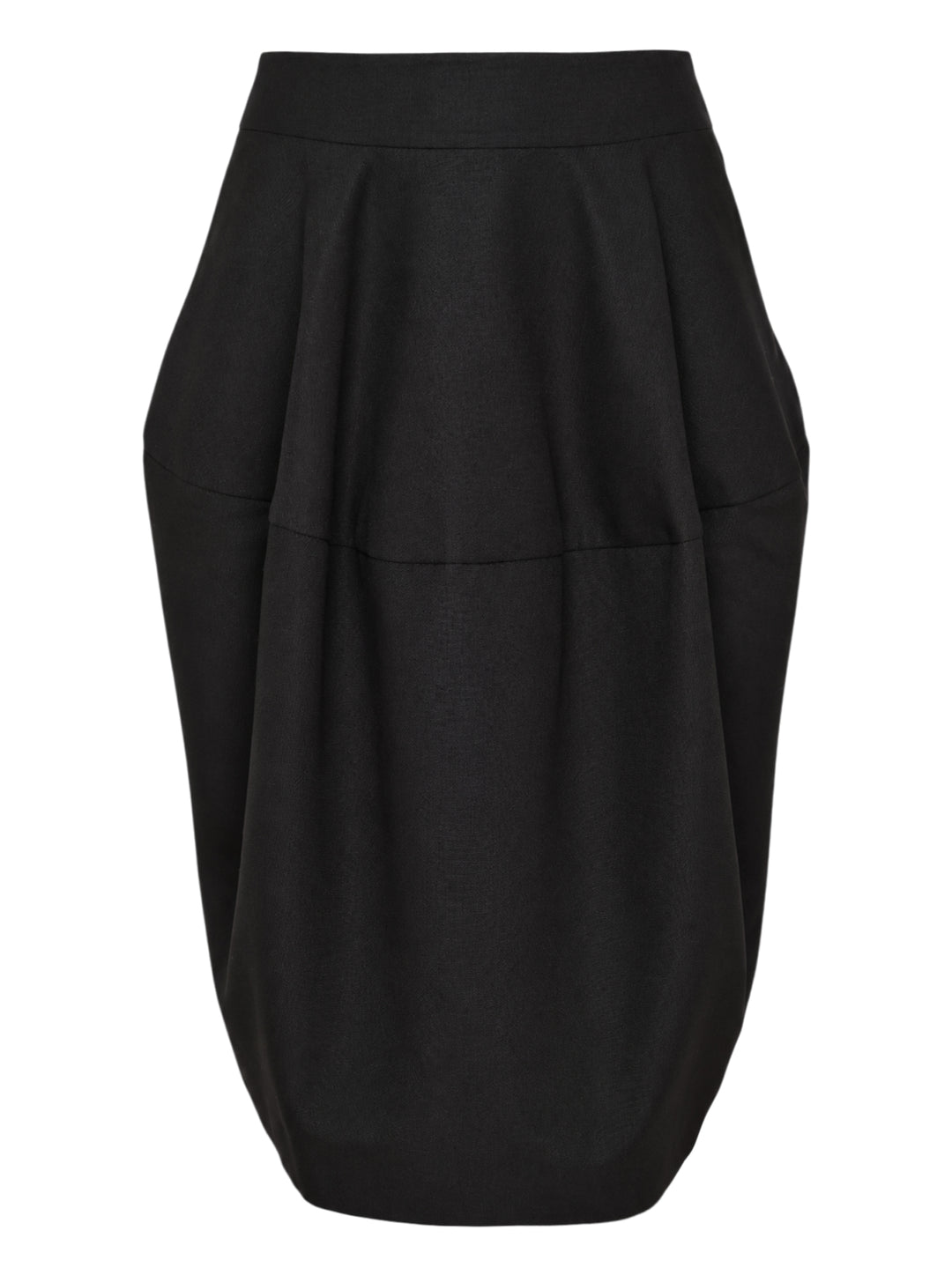 Jacquemus La Jupe Ovalo black woven midi skirt with sculpted rounded silhouette and pleated waist, front view
