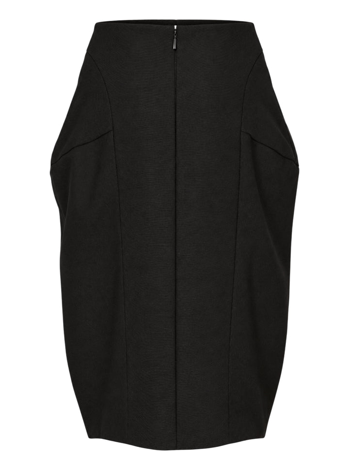 Jacquemus La Jupe Ovalo black woven midi skirt with sculpted rounded silhouette and pleated waist, front view - view 2