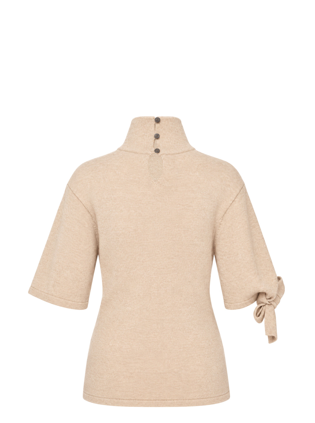Jacquemus Fiocco beige knit turtleneck top with short sleeves, a tied bow at the sleeve and gathered waist detail - view 2