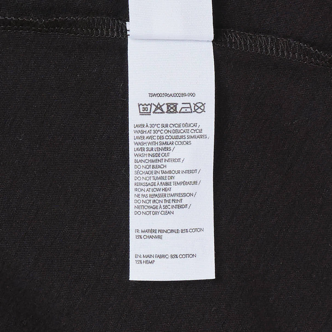 Jacquemus black oversized short-sleeve t-shirt with embroidered cursive logo across the chest and ribbed crew neckline, displayed on a white background - view 3