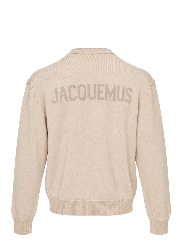 Jacquemus Le Cardigan Moulin in beige knit with a collarless neckline and dark tortoiseshell-effect front buttons - view 2