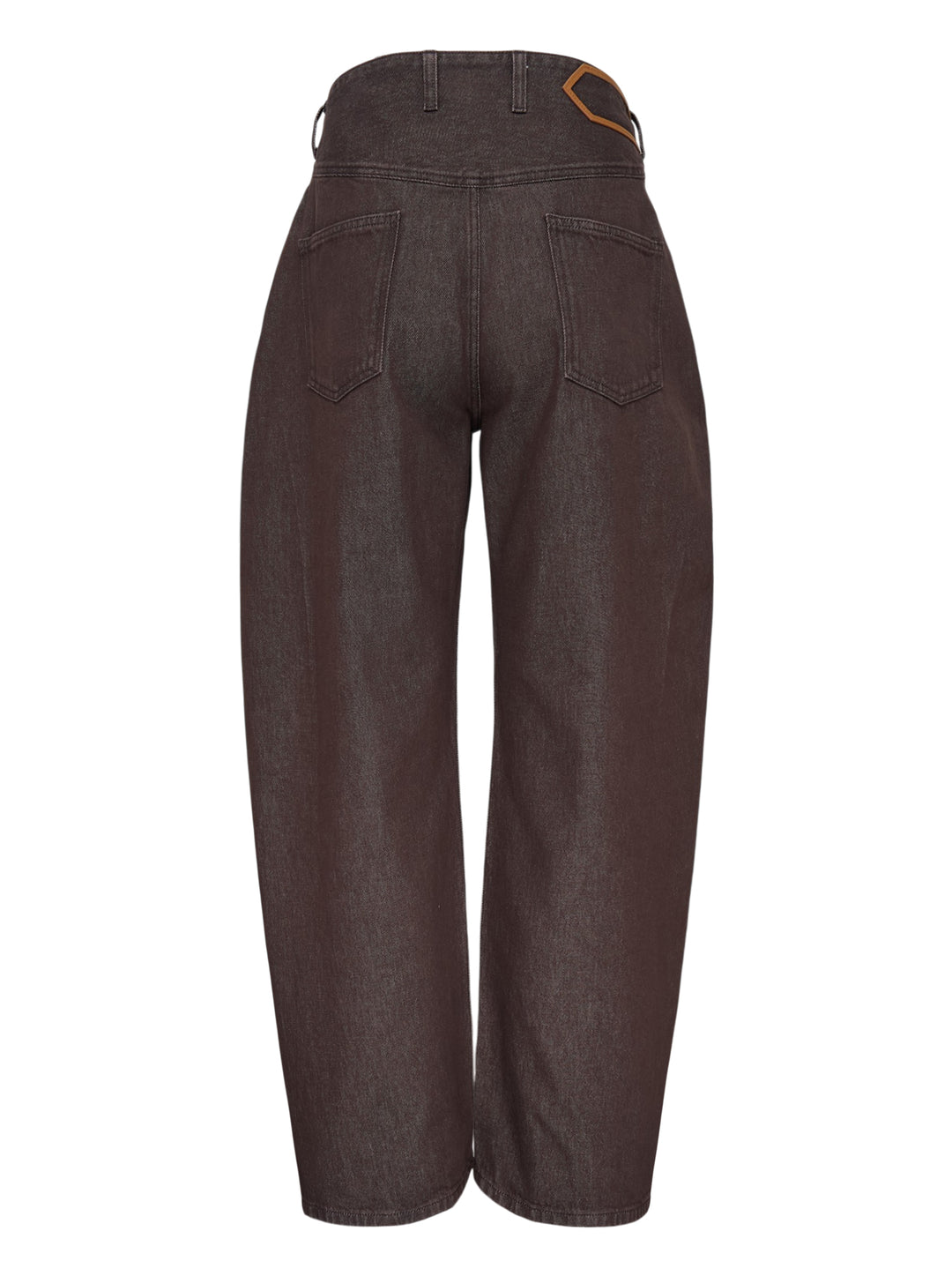 Jacquemus Le De-Nîmes Tempo high-rise curved wide-leg jeans in brown denim, front view - view 2