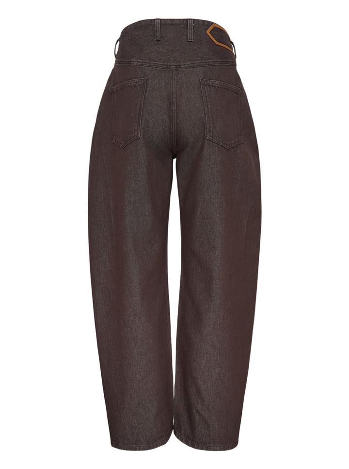 Jacquemus Le De-Nîmes Tempo high-rise curved wide-leg jeans in brown denim, front view - view 2