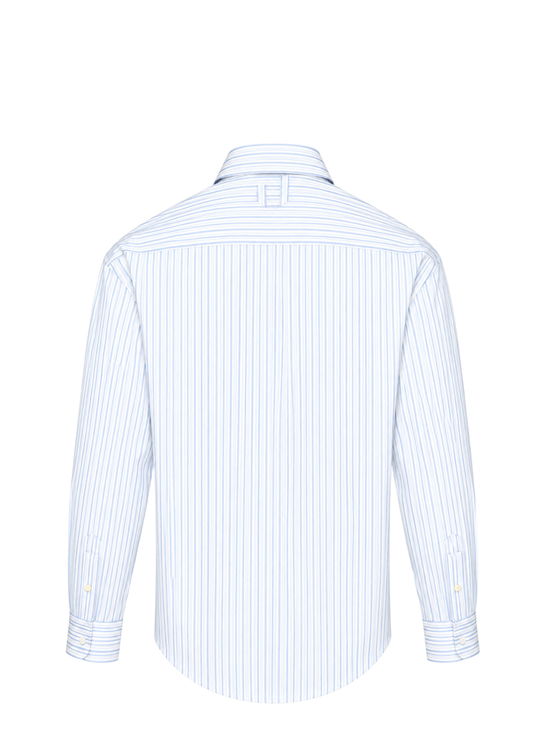 Jacquemus Simon long sleeve shirt in blue and white pinstripe with a script 'J' patch on the chest - view 2