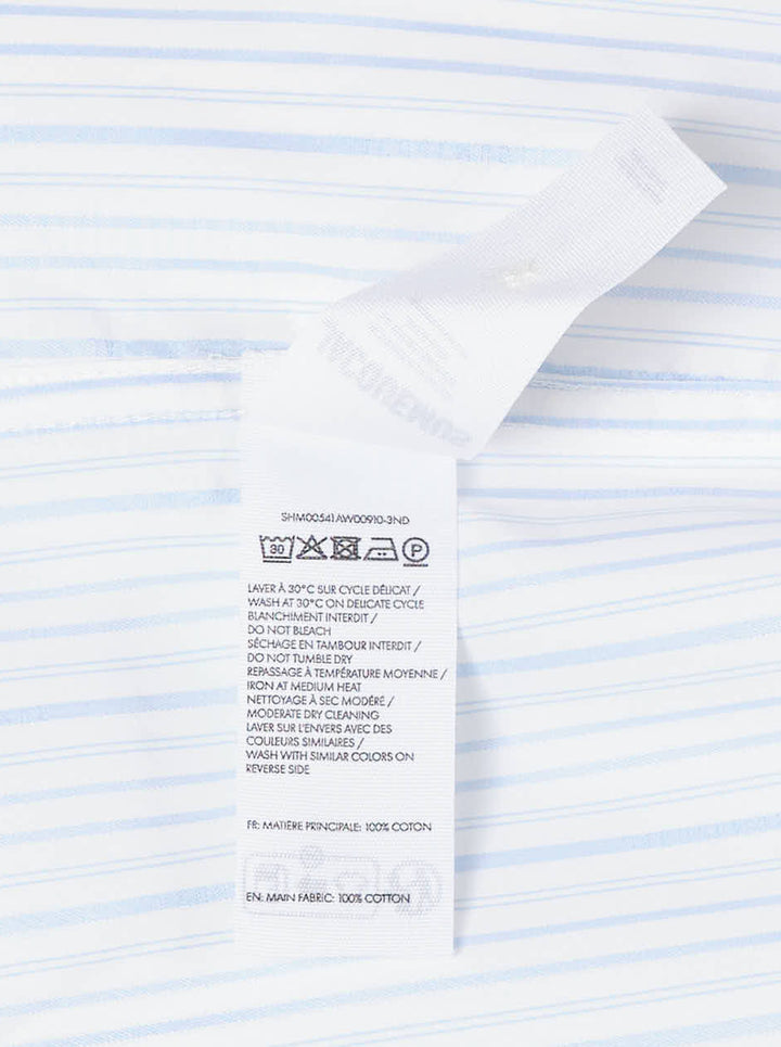 Jacquemus Simon long sleeve shirt in blue and white pinstripe with a script 'J' patch on the chest - view 3