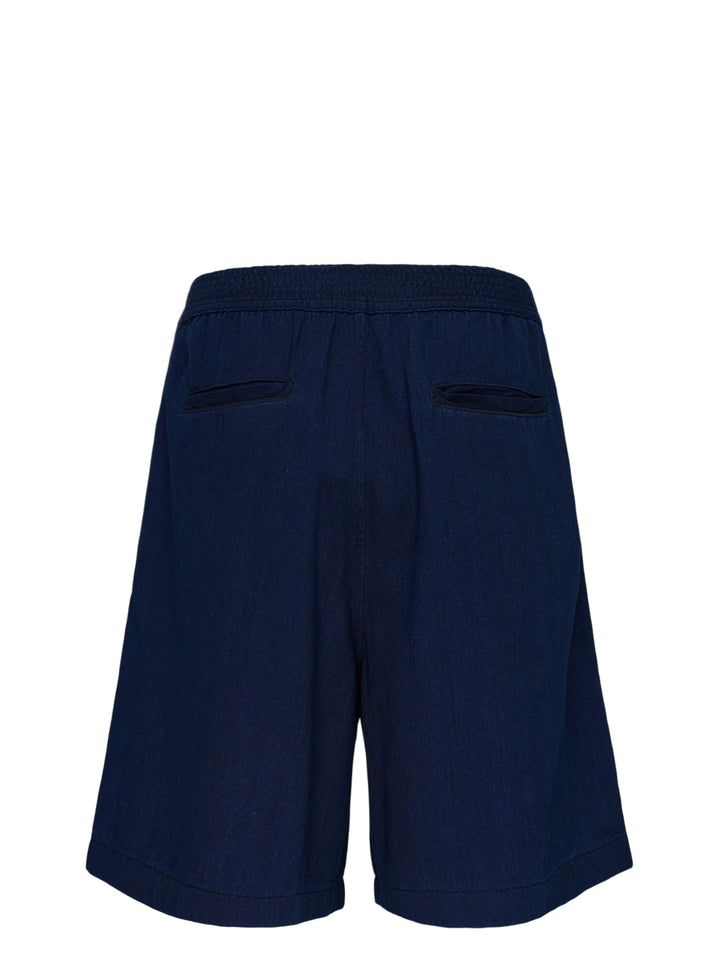 Jacquemus Le Short De-Nîmes Venice relaxed pleated shorts in deep indigo denim with elasticated waistband and button placket - view 2