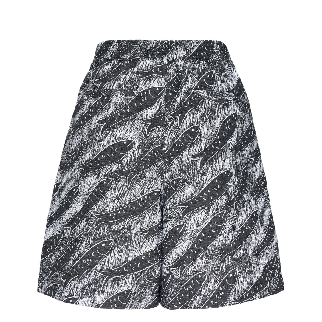 Jacquemus Le Short Pyjama wide-leg shorts with an all-over black and white fish-school graphic print, featuring a high-rise waistband with twin button fastening - view 2