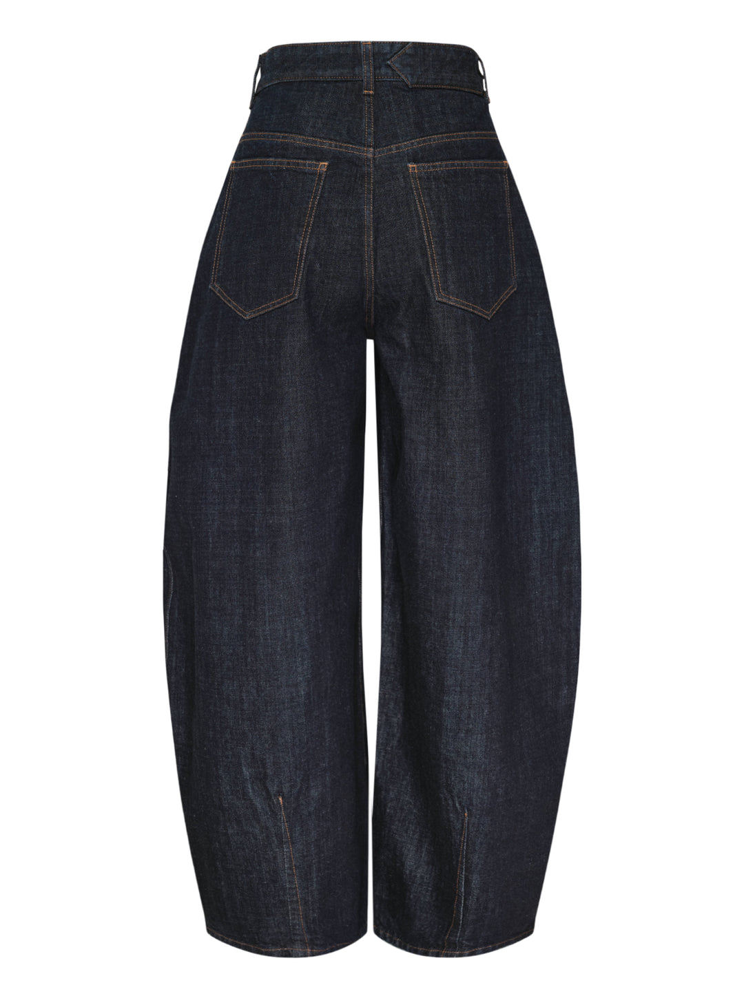 Jacquemus Le De-Nîmes Ovalo jeans in dark indigo denim with a curved barrel leg, front pleats and contrast topstitching - view 2