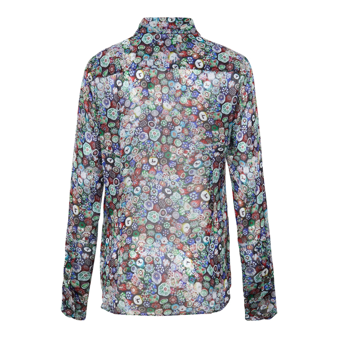 Embroidered Floral Print Fitted Shirt