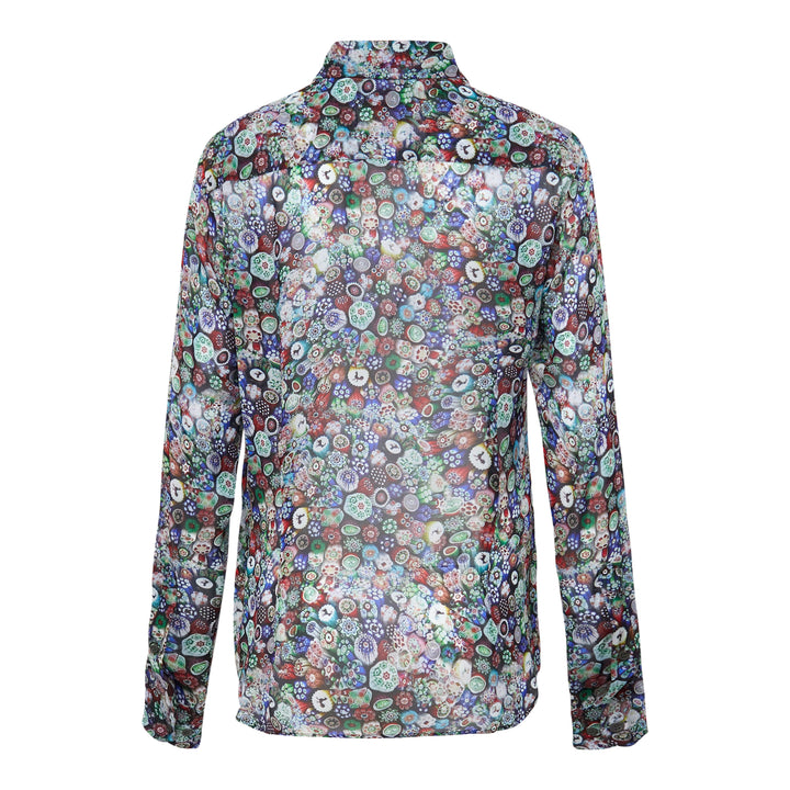 Embroidered Floral Print Fitted Shirt
