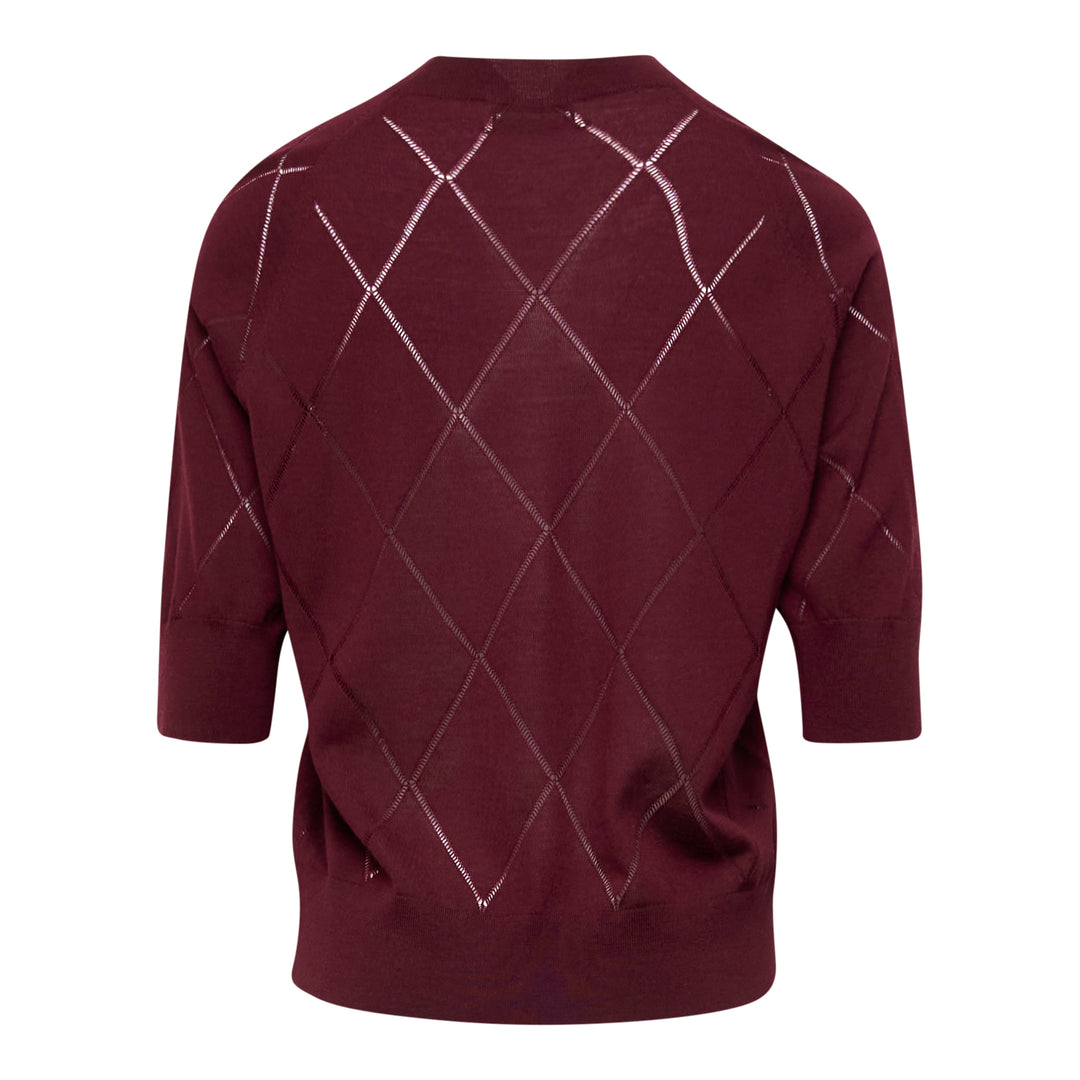 Short Sleeve Argyle Knit Sweater