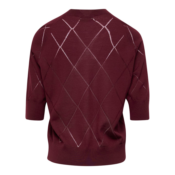 Short Sleeve Argyle Knit Sweater